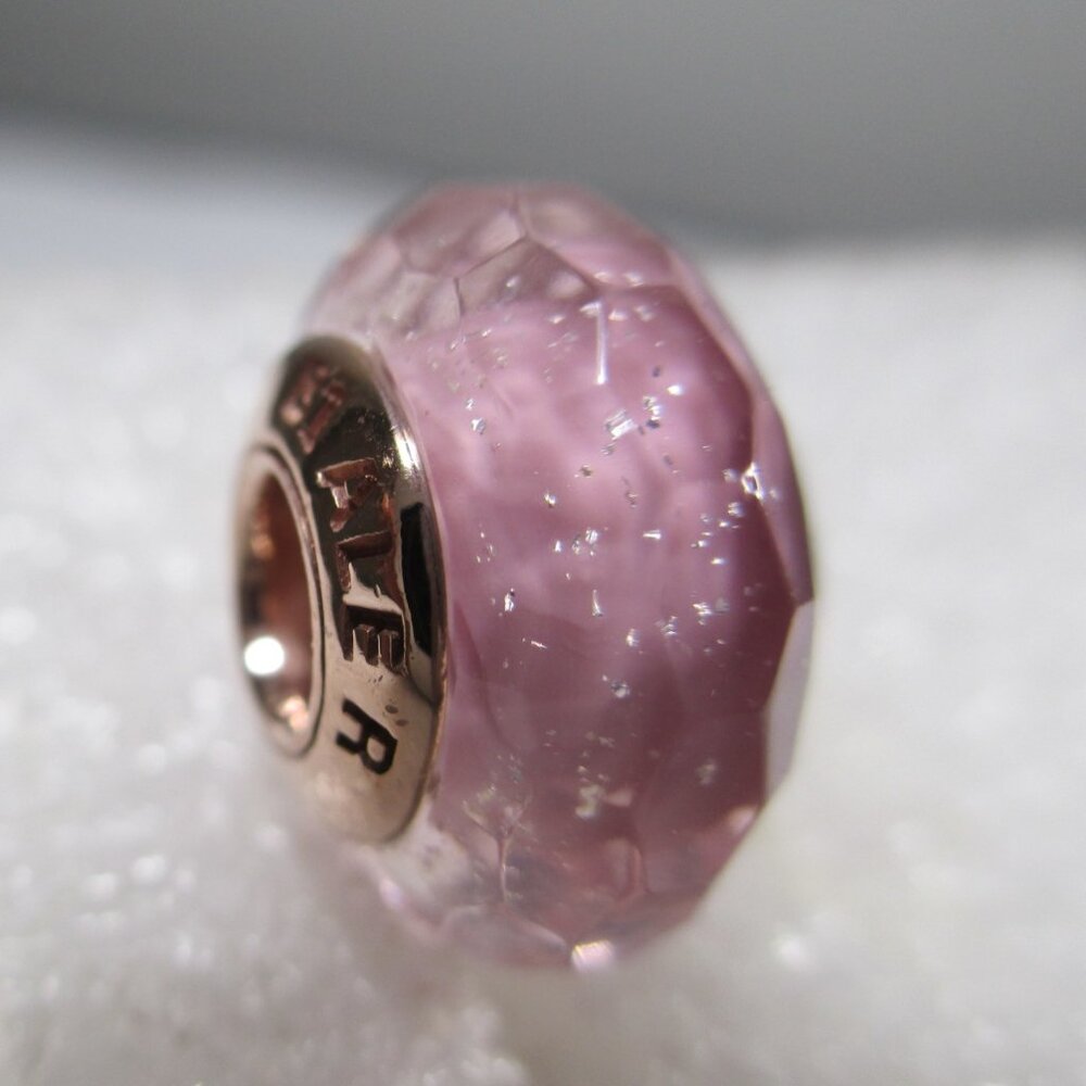 Fascinating Pink Shimming Pandora Rose Gold Murano Glass Charm Celebrate US 250